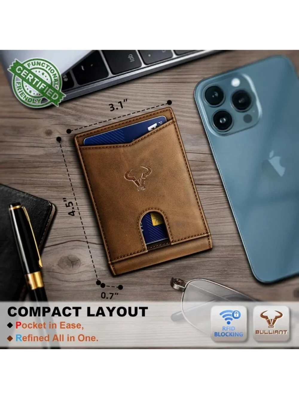 Slim Genuine Leather Pocket Wallet for Men - 11 Card Holder, Stylish Billfold